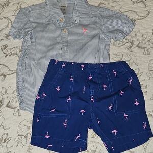 Carter's Striped Shirt and Flamingo Shorts Set
